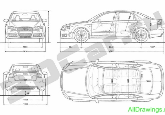 Audi RS4 (2005) (Ауди РС4 (2005)) - чертежи (рисунки) автомобиля